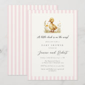 パステルピンクの小さなあひるがやってくる ベビーシャワー 招待状 (正面/裏面)