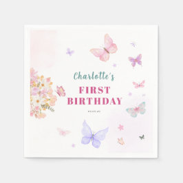 パステルピンクの小さな蝶の誕生日 スタンダードカクテルナプキン