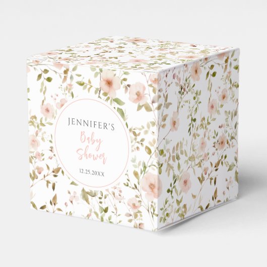 パステルピンクの小さな野生の花の赤ちゃん女の子シャワー フェイバーボックス (正面サイド)