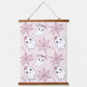 パステルピンクの幽霊ハロウィン可愛いパターン 吊り下げ型タペストリー (正面)