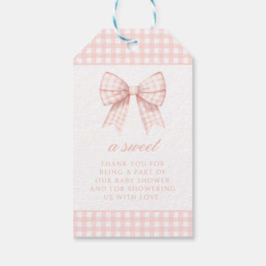 パステルピンクの弓ベビーシャワー感謝していユーメッセージカード ギフトタグ (裏面)