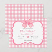 パステルピンクの弓模様のタータン ブライズメイド 招待状 (正面/裏面)