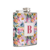 パステルピンクの抽象的な花の結婚式のイニシャル フラスク (右)