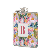 パステルピンクの抽象的な花柄のウェディングモノグラム フラスク (左)