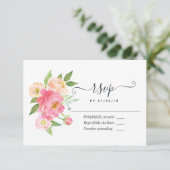 パステルピンクの春の水彩画の芍薬の結婚式 出欠カード (スタンド正面)