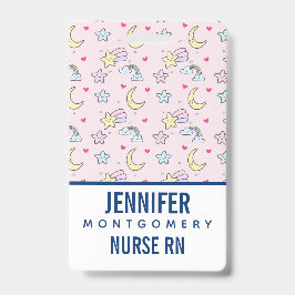 パステルピンクの月、星、雲のパターン バッジ