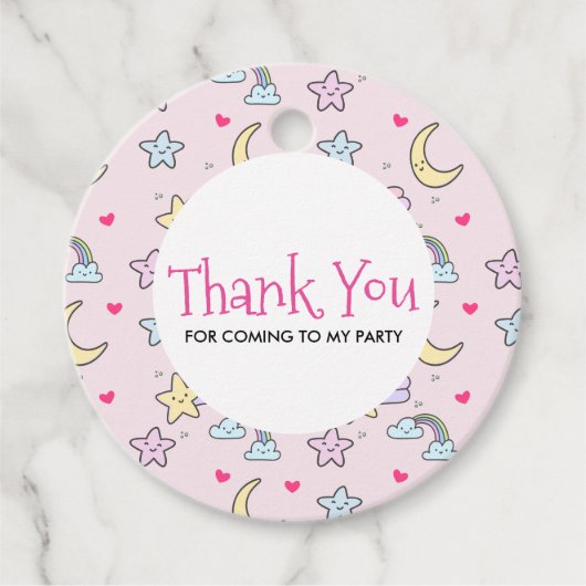 パステルピンクの月、星、雲のパターン フェイバータグ (正面)