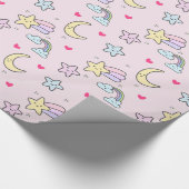 パステルピンクの月、星、雲のパターン ラッピングペーパー (角)