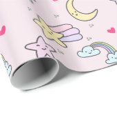 パステルピンクの月、星、雲のパターン ラッピングペーパー (ロールコーナー)