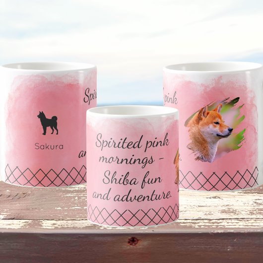 パステルピンクの柴犬マグカップ - カスタム写真と名前 コーヒーマグカップ