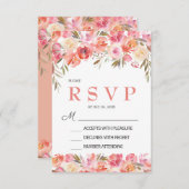 パステルピンクの桃の花とバラの花束 ウェディング出欠確認カード 出欠カード (正面/裏面)