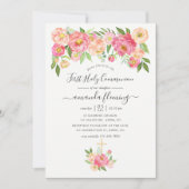 パステルピンクの水の色の牡丹神聖な聖餐会 招待状 (正面)