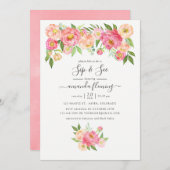 パステルピンクの水の色の牡丹Sipと参照 招待状 (正面/裏面)