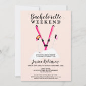 パステルピンクの水彩画スキー女子会 招待状 (正面)