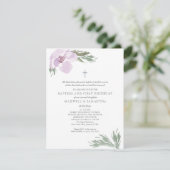 パステルピンクの水彩花の双子洗礼 招待状 (スタンド正面)