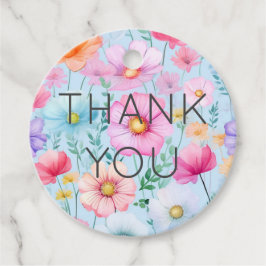 パステルピンクの水彩花イラストの花嫁のシャワー フェイバータグ