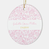 パステルピンクの水彩 赤ちゃん女の子 NAME 誕生日 記念品 セラミックオーナメント (左)