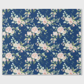 パステルピンクの水色のバラパターン ラッピングペーパー (フラット)