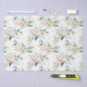 パステルピンクの水色のバラパターン 薄葉紙 (クラフト)