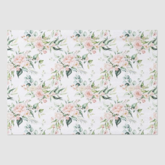 パステルピンクの水色のバラパターン 薄葉紙 (正面)