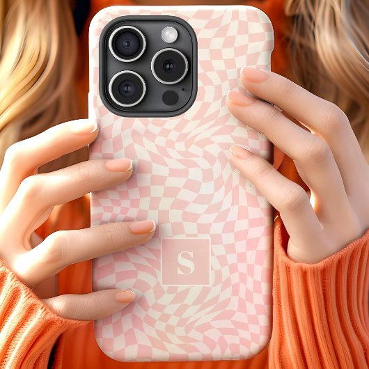 パステルピンクの波状チェックモノグラム Case-Mate iPhoneケース