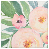 パステルピンクの牡丹の水彩模様 ファブリック (クローズアップ)