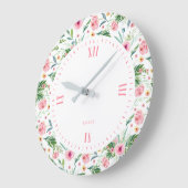 パステルピンクの牡丹パターン ラージ壁時計 (傾斜)