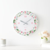 パステルピンクの牡丹パターン ラージ壁時計 (ホーム)