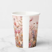 パステルピンクの背景と野の花 紙コップ (左)