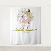 パステルピンクの花とパンプキンの秋のブライダルシャワー背景 タペストリー (正面)