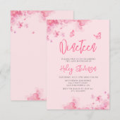 パステルピンクの花のソフト水彩 19歳の誕生日 招待状 (正面/裏面)