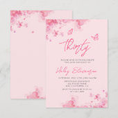 パステルピンクの花のソフト水彩 30歳の誕生日 招待状 (正面/裏面)