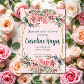パステルピンクの花のブライダルシャワー 招待状