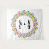 パステルピンクの花のロマンチックなウェディングバックドロップ タペストリー (正面(横))