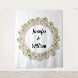 パステルピンクの花のロマンチックなウェディングバックドロップ タペストリー