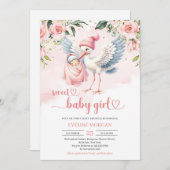 パステルピンクの花の仙人掌出産 赤ちゃん女の子 招待状 (正面/裏面)