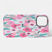 パステルピンクの花の抽象的パターン iPhoneケース (裏面横)
