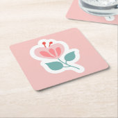 パステルピンクの花の花の漫画 スクエアペーパーコースター (アングル)