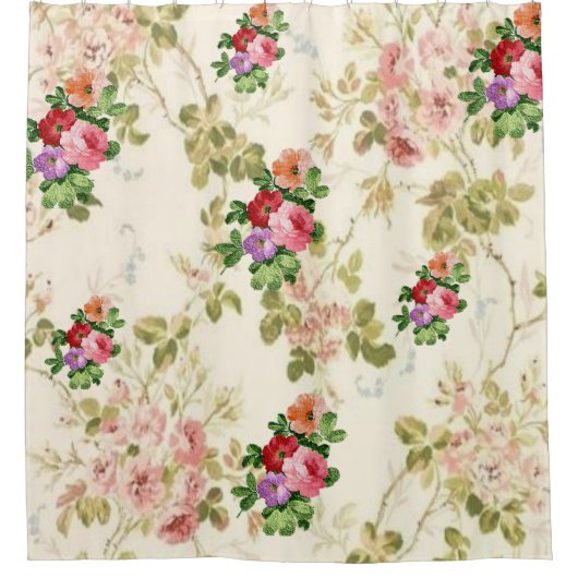 パステルピンクの花シャワーカーテン彼女 シャワーカーテン (正面)