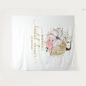 パステルピンクの花模様 秋のブライダルシャワー 背景 タペストリー (正面(横))