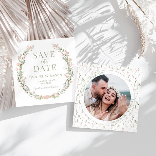 パステルピンクの花Save the Date photo invitation