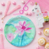 パステルピンクの蓮の花 水彩画 ペーパープレート (パーティー)