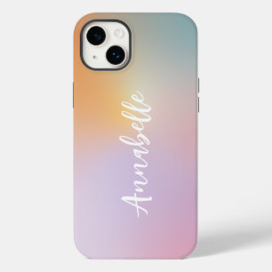 パステルピンクの虹のモノグラムシンプルデザイン iPhone 14 PLUSケース