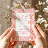 パステルピンクの蝶のベビーシャワー招待状 招待状