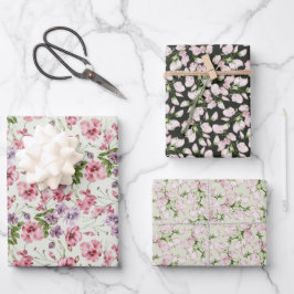 パステルピンクの野の花のつぼみ ラッピングペーパーシート