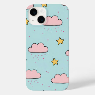 パステルピンクの雲と黄色い星のパターン Case-Mate iPhone 14ケース
