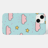 パステルピンクの雲と黄色い星のパターン Case-Mate iPhoneケース (裏面 (横))