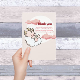 パステルピンクの雲の上の愛らしい眠り竜 サンキューカード