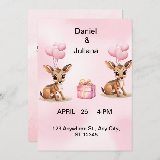 パステルピンクの風船 ウェディング招待状テンプレート、 セーブザデート (正面/裏面)