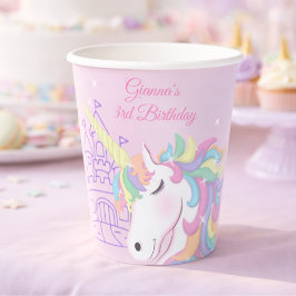 パステルピンクの魔法の虹色ユニコーン誕生日 紙コップ